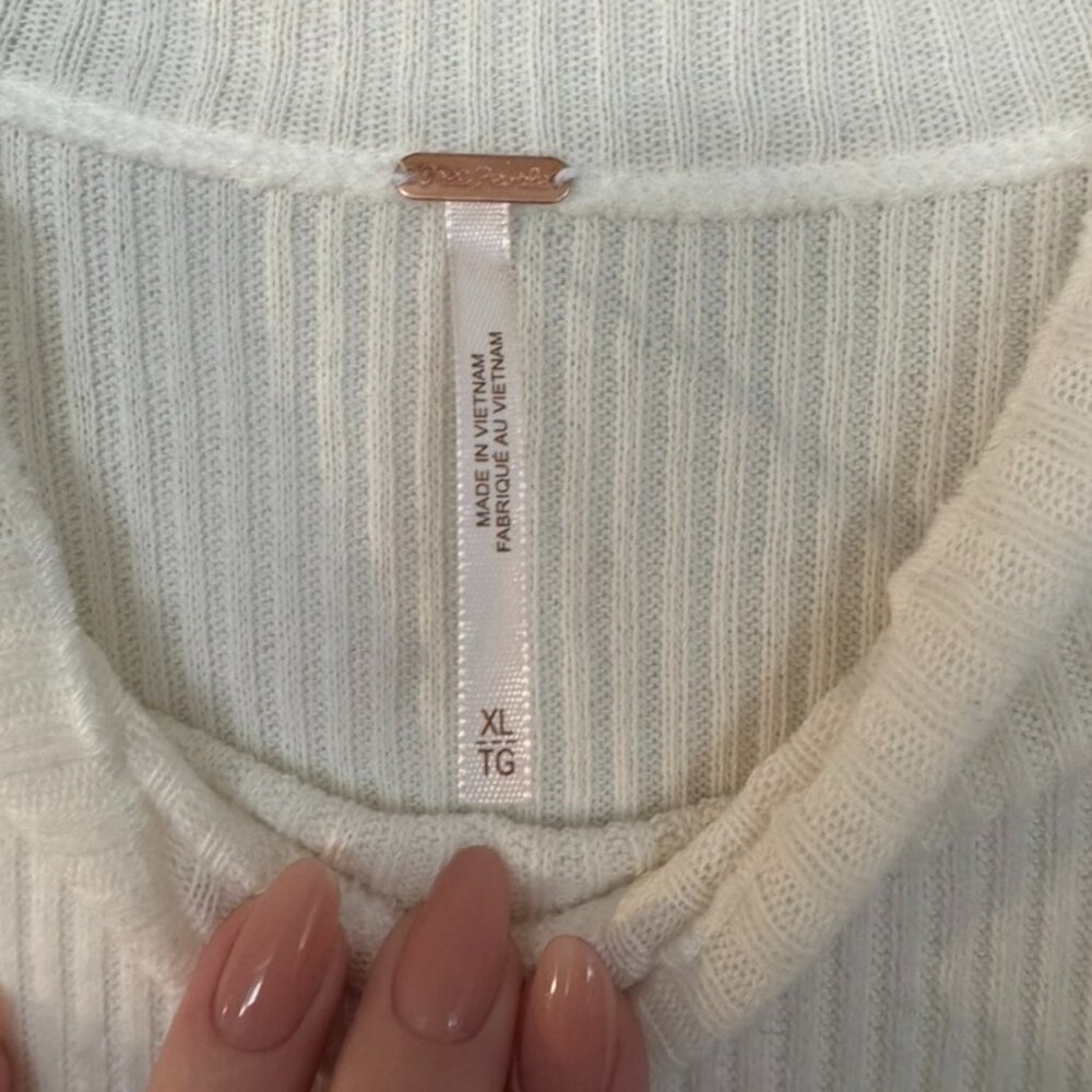 NWOT, Free People Love Struck Turtleneck Ribbed Blouse, White, Size XL - Picture 8 of 16
